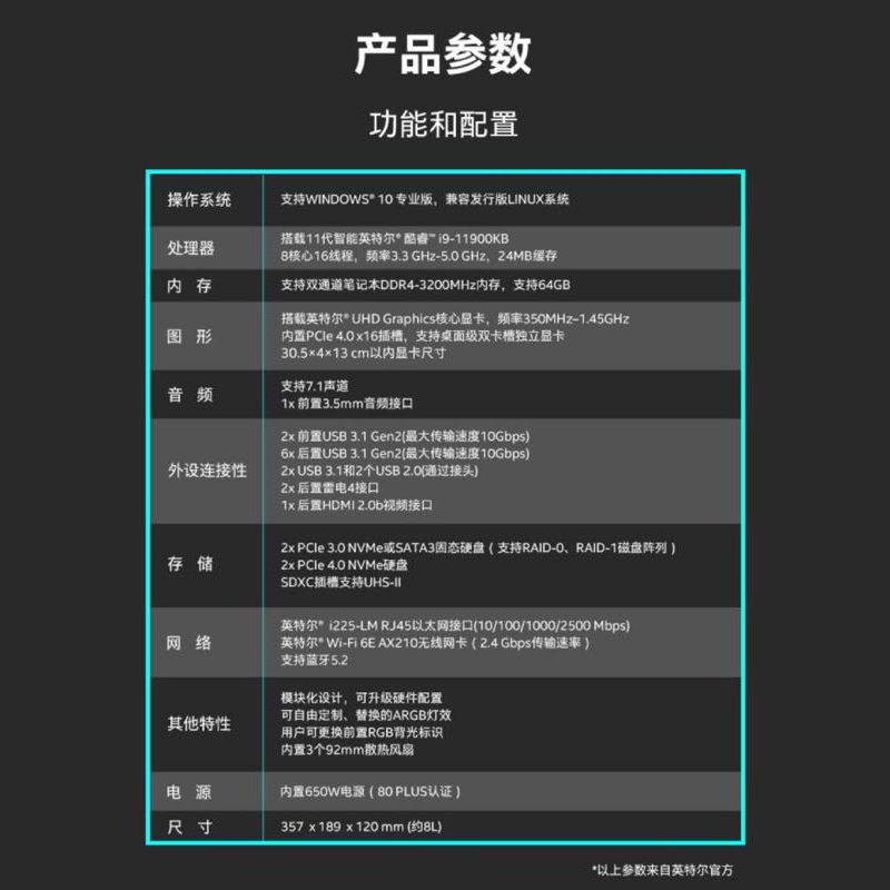 英特尔11代NUC11BTMi9猛兽峡谷高配电竞游戏迷你主机支持独立显卡 - 图2