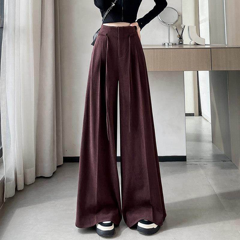 安可拉红毛呢加绒阔腿裤子女秋冬2025新款高腰舒适垂感宽松西装裤,淘宝优惠券,粉丝福利购,淘宝优惠卷