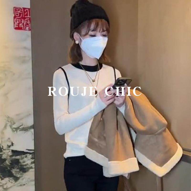 法国rouje chic复古气质撞色针织衫女秋季洋气高级感内搭上衣毛衣,淘宝优惠券,粉丝福利购,淘宝优惠卷