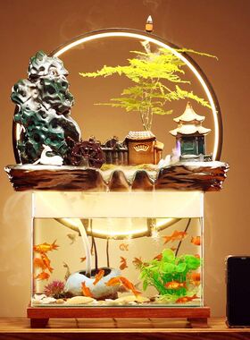 循环假山流水创意鱼缸流水摆件造景客厅桌面生财开业乔迁过滤增氧