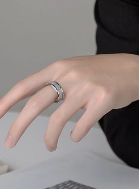 雾凇纹钛钢戒指男ins个性潮流