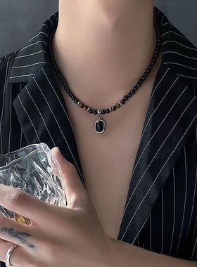 黑色方块男士项链男轻奢高级感