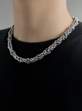 美式潮牌蓝色拼接项链男士设计感