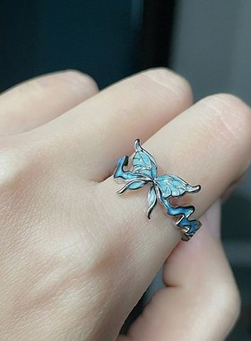 烧蓝蝴蝶戒指女朋克风小众设计感