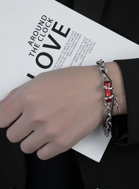 红色钛钢手链男轻奢小众设计