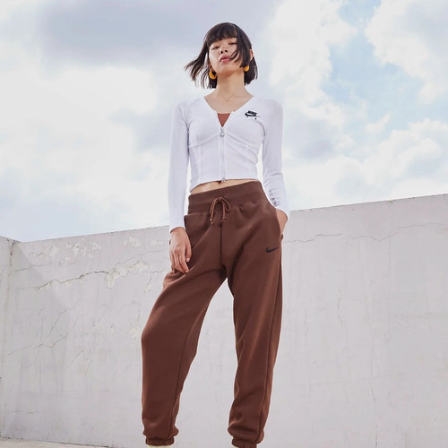 nike耐克女舒适短款休闲拉链紧身长袖T恤鱼骨上衣外套FD2377-100 - 图0