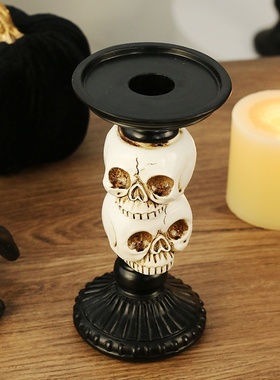 跨境 万圣节装饰品 恐怖骷髅乌鸦树脂烛台 家居桌面派对装饰摆件