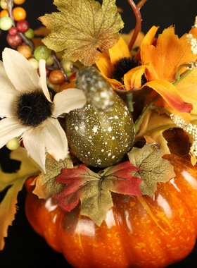 鸿禹 仿真南瓜桌摆 丰收节万圣节秋色装饰道具枫叶石榴家居摆件