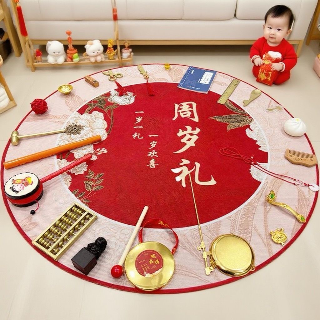 抓周用品道具宝宝一周岁男女生日宴场景仪式布置地毯垫抓阄 - 图3