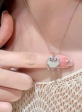 S999纯银和田玉平安锁项链女款2025新款高级感送女友闺蜜生日礼物