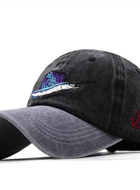 Fish Bone Men's Baseball Cap 男女鱼刺绣鸭舌帽户外遮阳棒