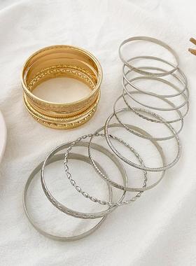 ethnic style alloy bracelet set women bangle golden 覆古手镯