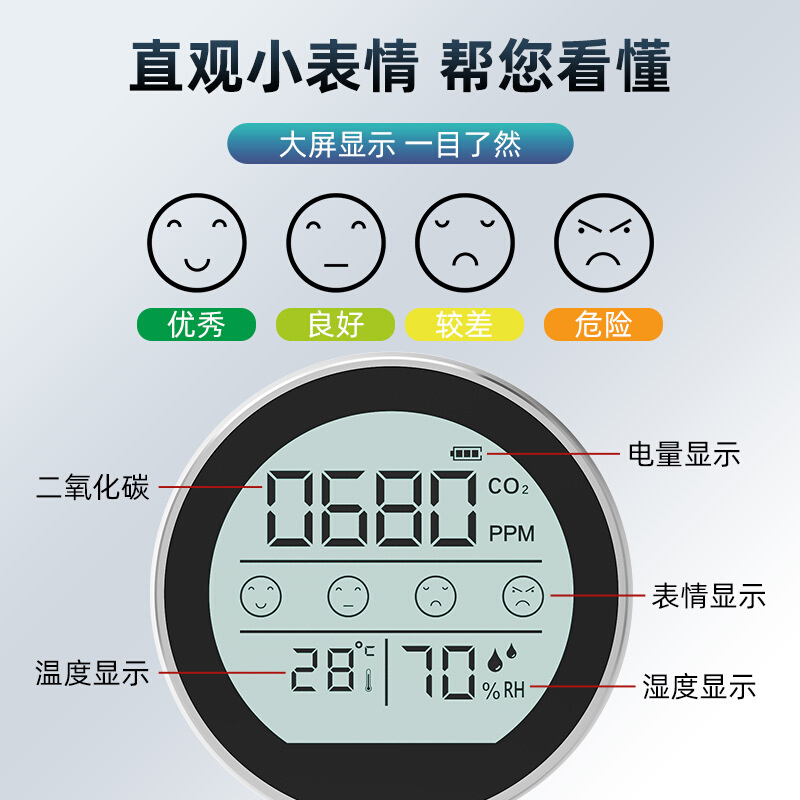 2022新款NDIR红外二氧化碳检测仪CO2检测仪温度湿度三合一金属款 - 图2