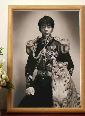 丁真将军肖像画搞笑挂画中国名人装饰画芝士雪豹手印相框摆台挂墙