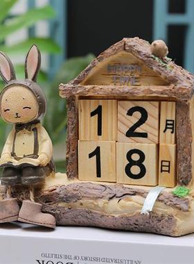 可爱木质日历小摆件木头日期牌幼儿园桌面家居装饰品餐桌拍照道具