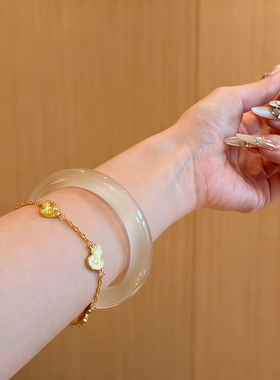 新中式白月光猫眼琉璃手镯女款2025新款冰透水晶素圈镯子国风手饰
