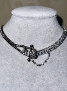 冷淡风锁骨链闪钻手链不对称拼接项圈颈链choker轻奢小众甜酷项链