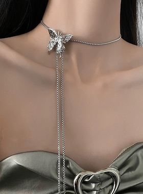 蝴蝶项链可调节抽拉式腰链轻奢小胸链高级感颈链辣妹锁骨链女配饰