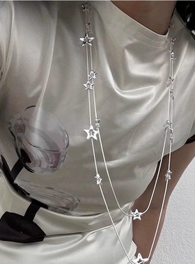 复古星星项链高级感小众设计双层叠戴毛衣链女ins质感轻奢锁骨链