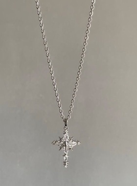 清冷感雪花十字架项链春夏新款四芒星轻奢高级感温柔风百搭毛衣链