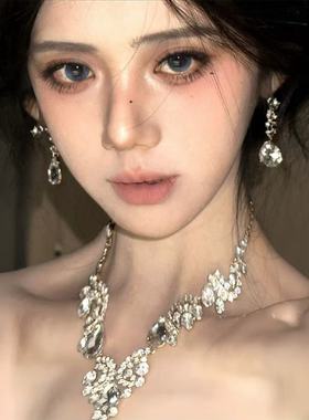公主水滴锆石项链耳环套装女轻奢小众高级感夸张千金新娘礼服配饰