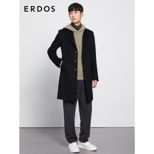 ERDOS 男装纯山羊绒大衣秋冬款商务休闲黑色百搭温暖中长款外套