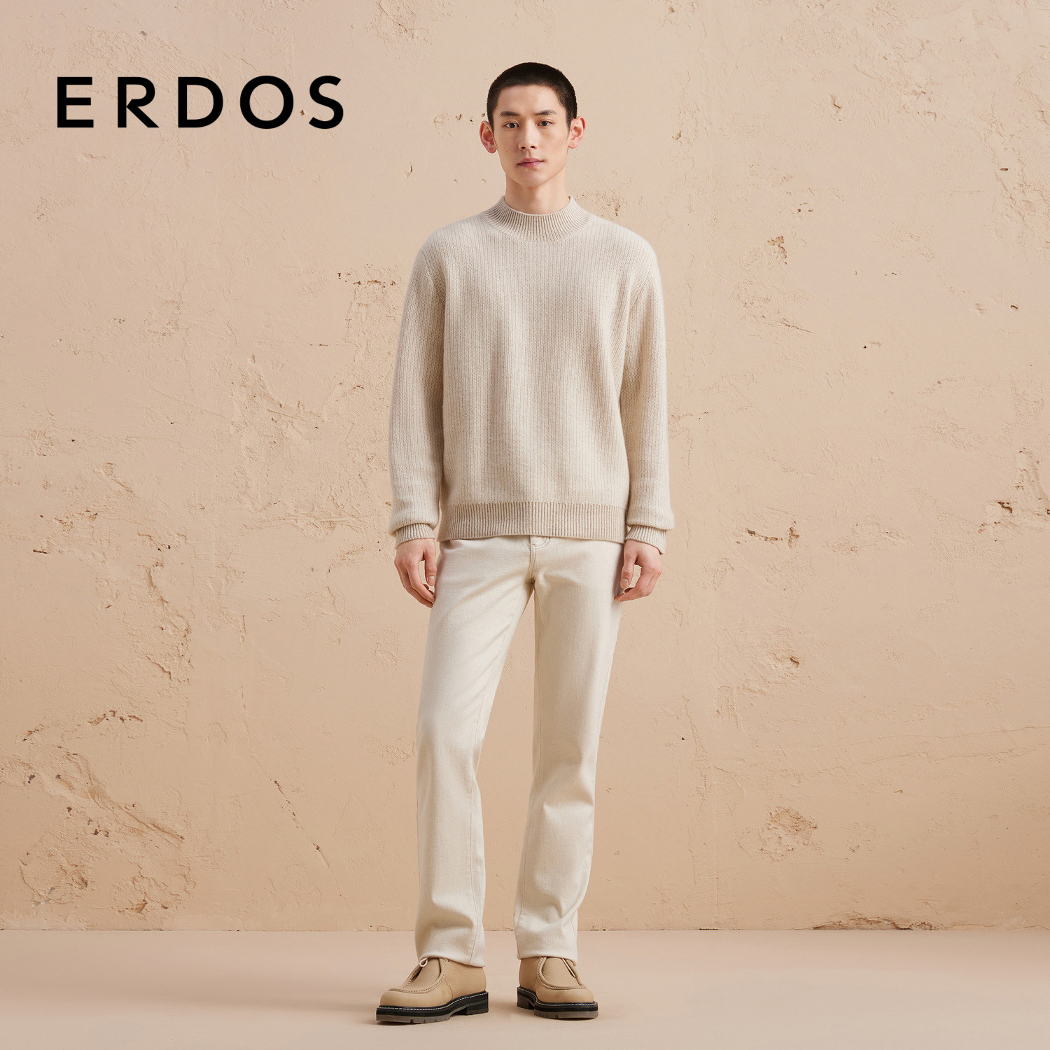 ERDOS 男装羊绒衫秋冬半高领微落肩翻花厚款保暖百搭,淘宝优惠券,粉丝福利购,淘宝优惠卷