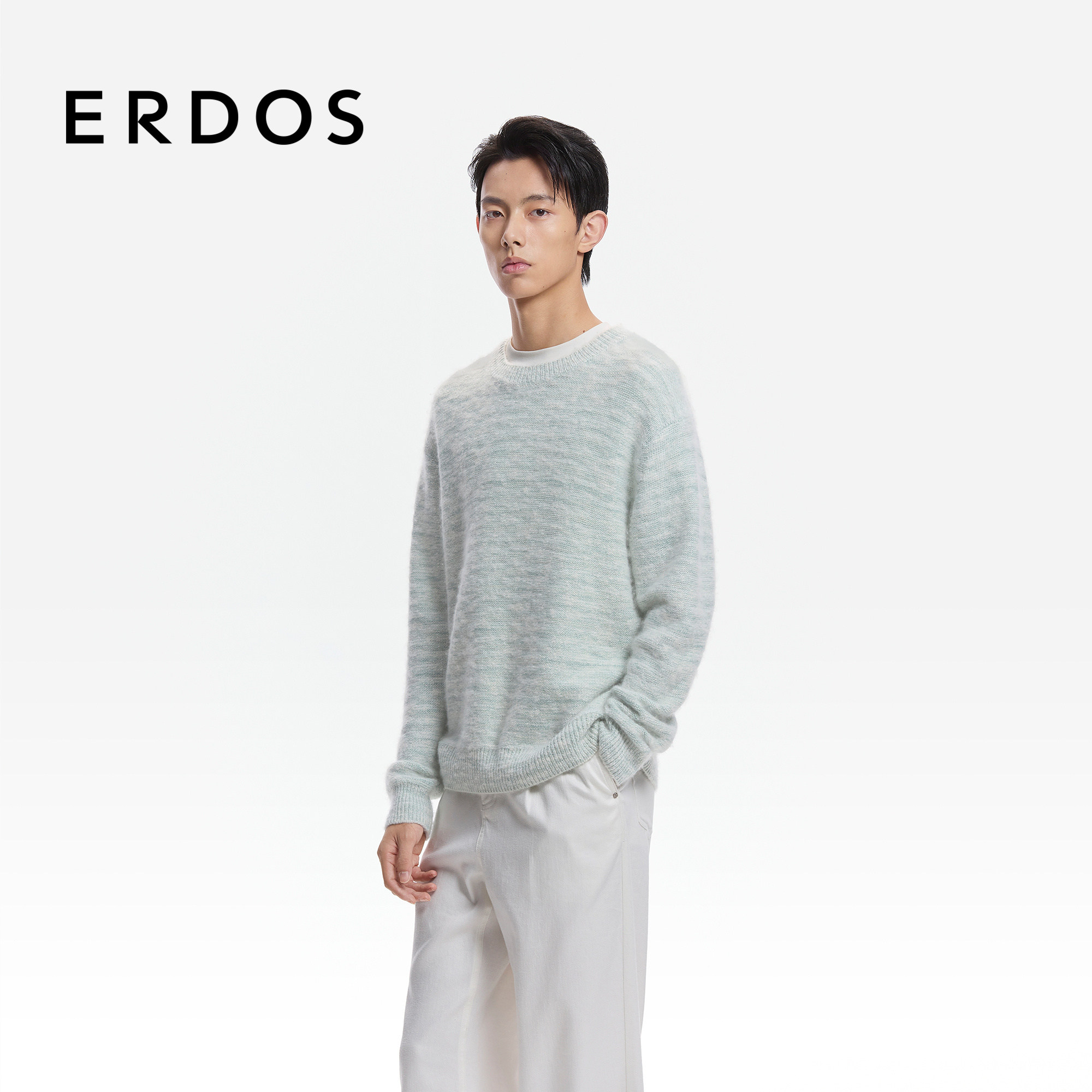 ERDOS 男装圆领花纱羊绒衫26年早春新品宽松直身时尚清新针织衫,淘宝优惠券,粉丝福利购,淘宝优惠卷