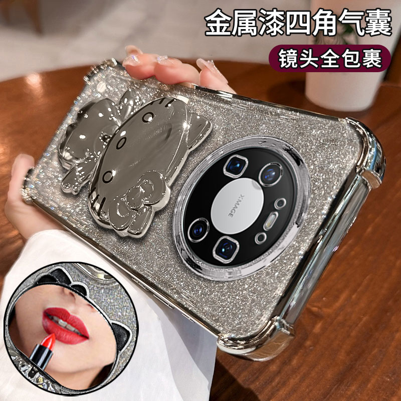 电镀四角防摔气囊适用华为mate80Pro手机壳70新款huaiwei高级感凯蒂猫镜子透明全包防摔好看硅胶ins风保护套 - 图0
