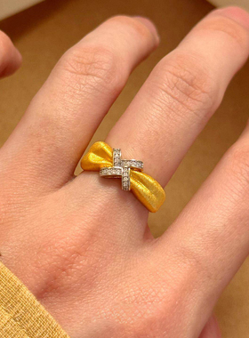 金色拉丝交织戒指女款小众设计