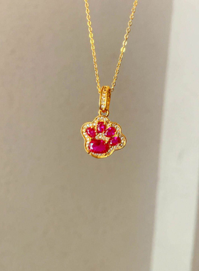 可爱小猫爪吊坠项链女款仿红宝石