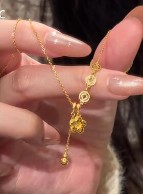 新中式金色花朵钱币葫芦吊坠项链女2026新款高级感轻奢小众锁骨链