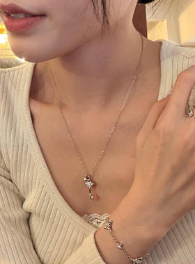 银色鸢尾花十字架项链女款轻奢高级感秋冬毛衣链精致手链小众戒指