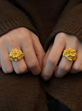 绣球花金色戒指女开口小众设计