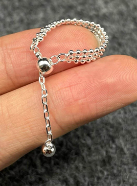 双层圆珠戒指可抽拉女士个性轻奢