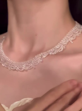 法式多层蕾丝串珠项链女款新款