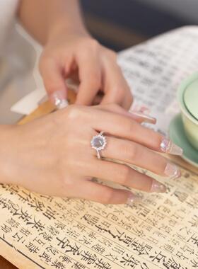 仿白玉髓戒指可调节小众设计轻奢