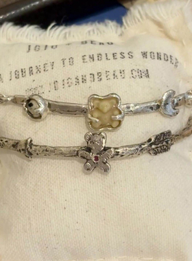 韩系ins风做旧银色可爱小熊手链女氛围感叠戴手环手饰品手镯装饰