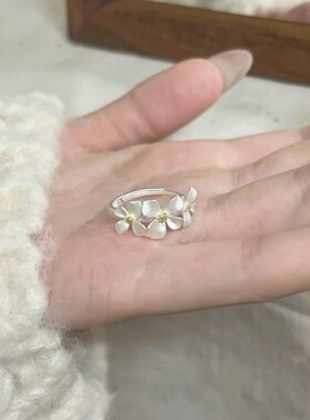 银色哑光栀子花戒指2026新款小众