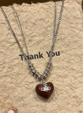 复古爱心吊坠串珠项链女款秋冬