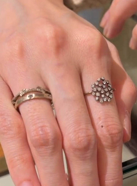 叠戴镂空镶钻素圈戒指女开口中古