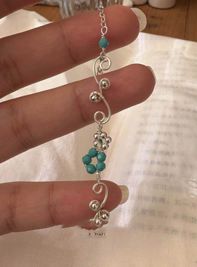 清冷感银绕线仿绿松石小花手链独特表达不掉色ins风手饰时尚新