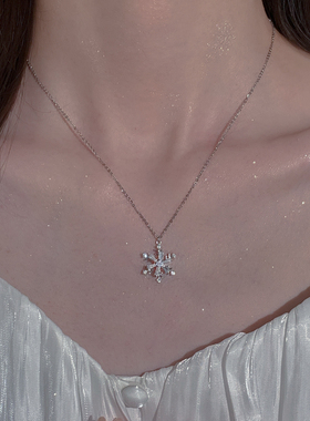 S925纯银旋转雪花项链吊坠毛衣链
