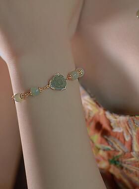 925纯银玫瑰花和田玉手链女小众设计感精致气质百搭国风闺蜜手饰