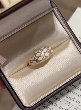 中古滴油凸面菱格戒指女开口法式