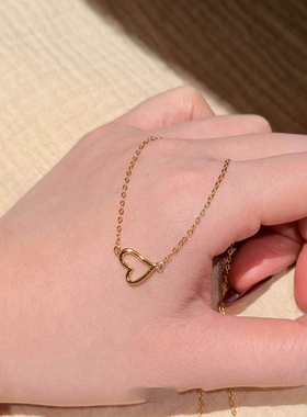 镂空爱心金色项链女韩系简约颈链