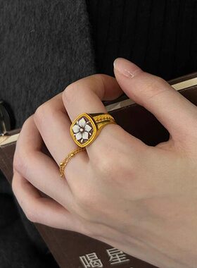 韩系简约风金色栀子花戒指女小众