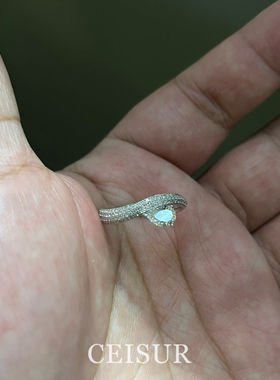 S925纯银韩系满钻水滴扭曲戒指女精致小众设计秋冬白百搭叠戴指环