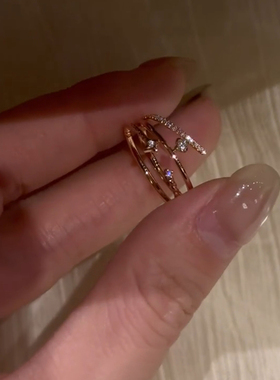 爆闪金色四芒星双层仿钻戒指女