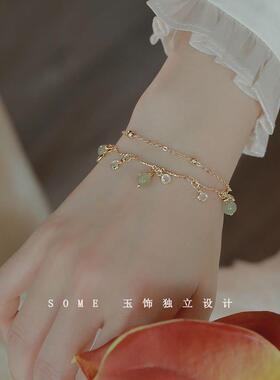 925纯银和田玉双层手链女款轻奢小众设计精致高级感复古闺蜜手串